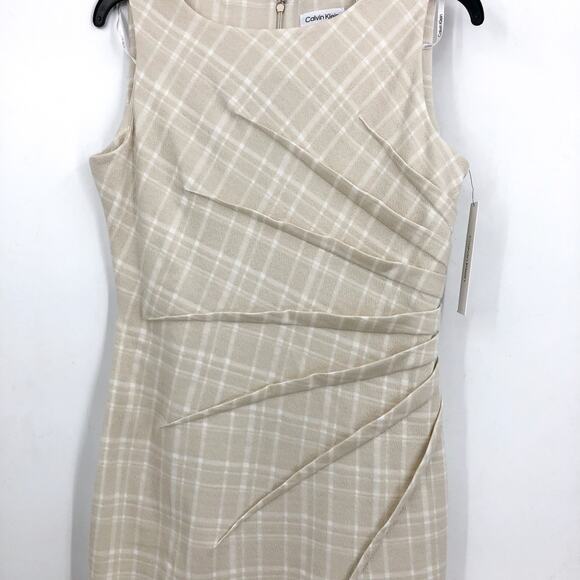 CALVIN KLEIN Womens Plaid Starburst Sheath Dress Size 8 Stony Beige White NWT - Picture 7 of 13